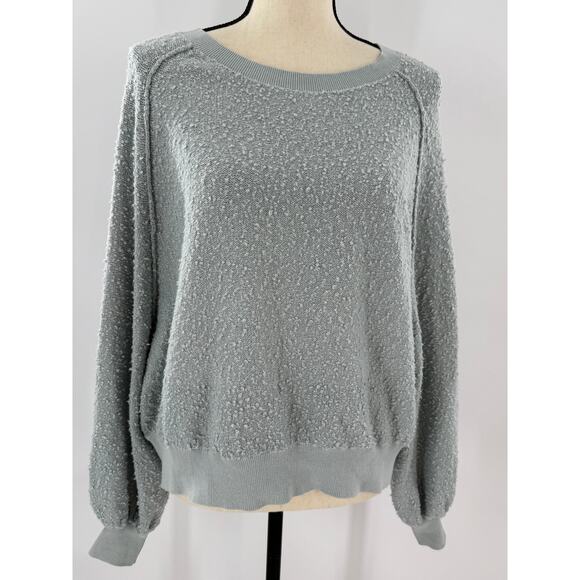 Free People Sage Green Gray Blue Pullover Top Boucle Sweatshirt Oversized XS M - Picture 2 of 11